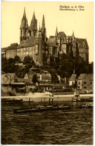 17934-Meißen-1914-Albrechtsburg und Dom - Elbe mit Schlepper-Brück & Sohn Kunstverlag