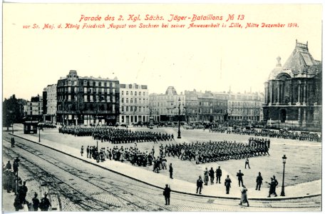 18579-Lille-1914-2. Königlich Sächsisches Jäger-Bataillon Nr. 13 - Parade in Lille Dezember 1914-Brück & Sohn Kunstverlag