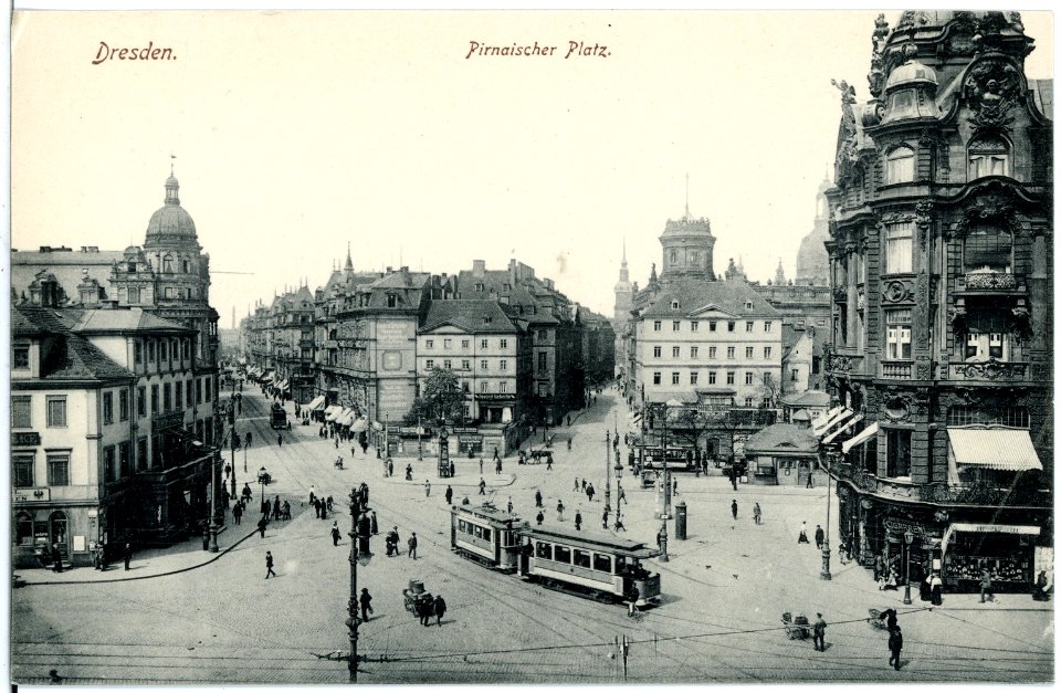 18907-Dresden-1915-Pirnaischer Platz mit Straßenbahn-Brück & Sohn Kunstverlag