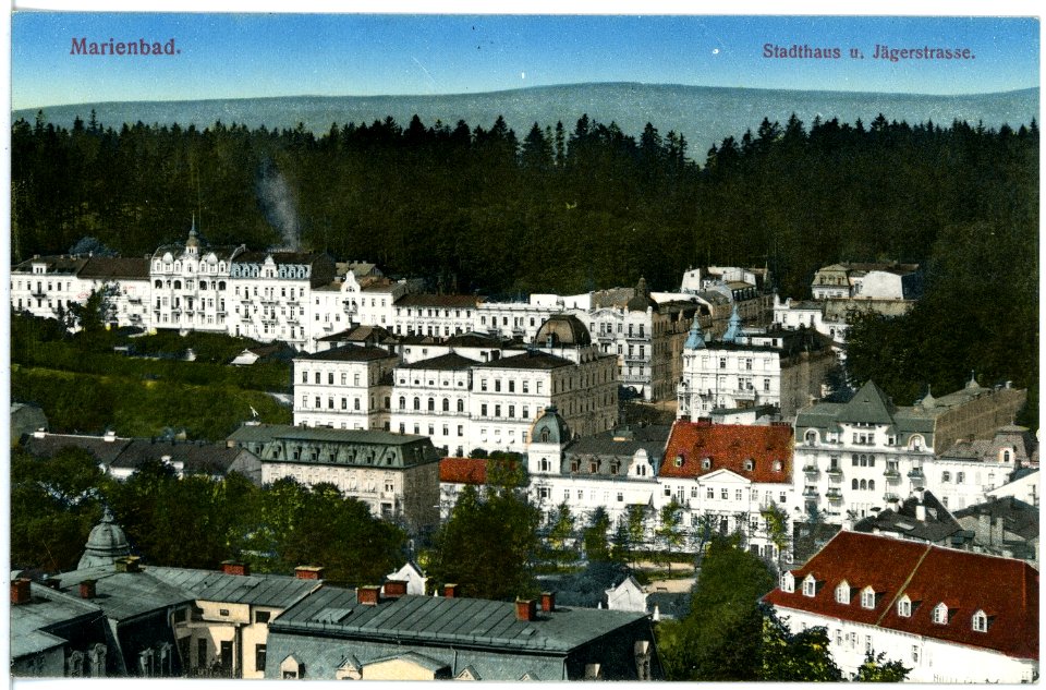 17642-Marienbad-1914-Stadthaus und Jägerstraße-Brück & Sohn Kunstverlag