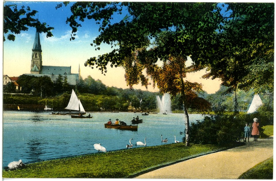 18148-Chemnitz-1914-Schloßteich mit Booten-Brück & Sohn Kunstverlag
