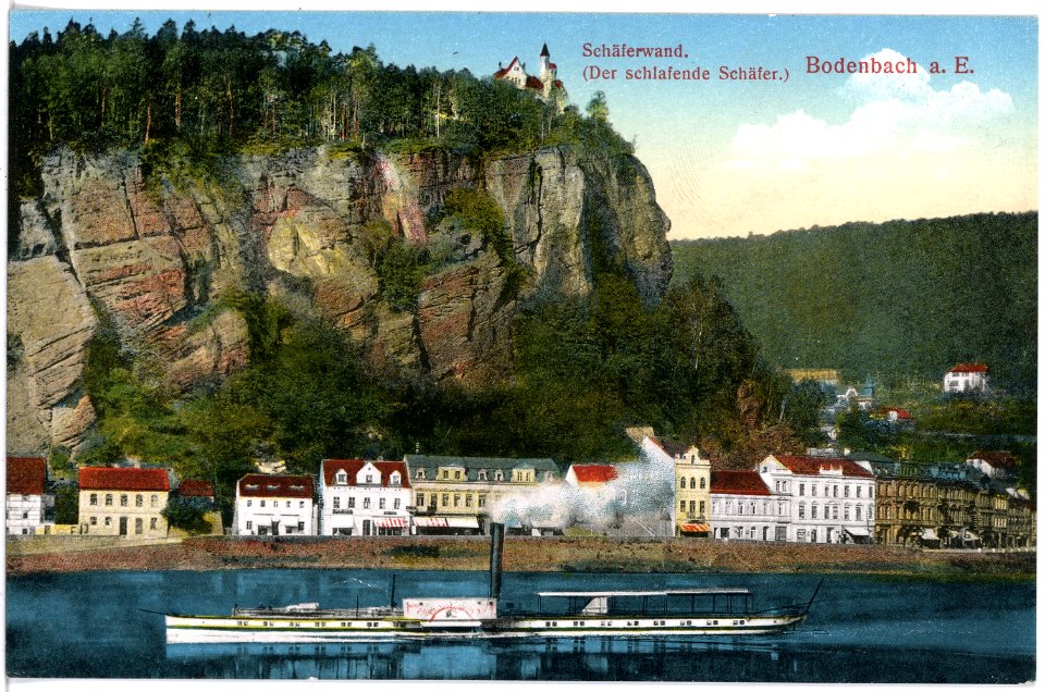 17500-Bodenbach-1914-Schäferwand - Elbe mit Dampfer-Brück & Sohn Kunstverlag