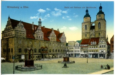 18135-Wittenberg-1914-Markt mit Rathaus und Stadtkirche-Brück & Sohn Kunstverlag