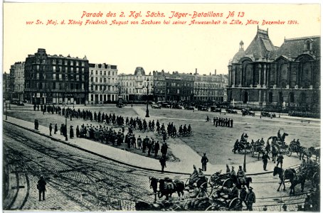 18583-Lille-1914-2. Königlich Sächsisches Jäger-Bataillon Nr. 13 - Parade in Lille Dezember 1914-Brück & Sohn Kunstverlag