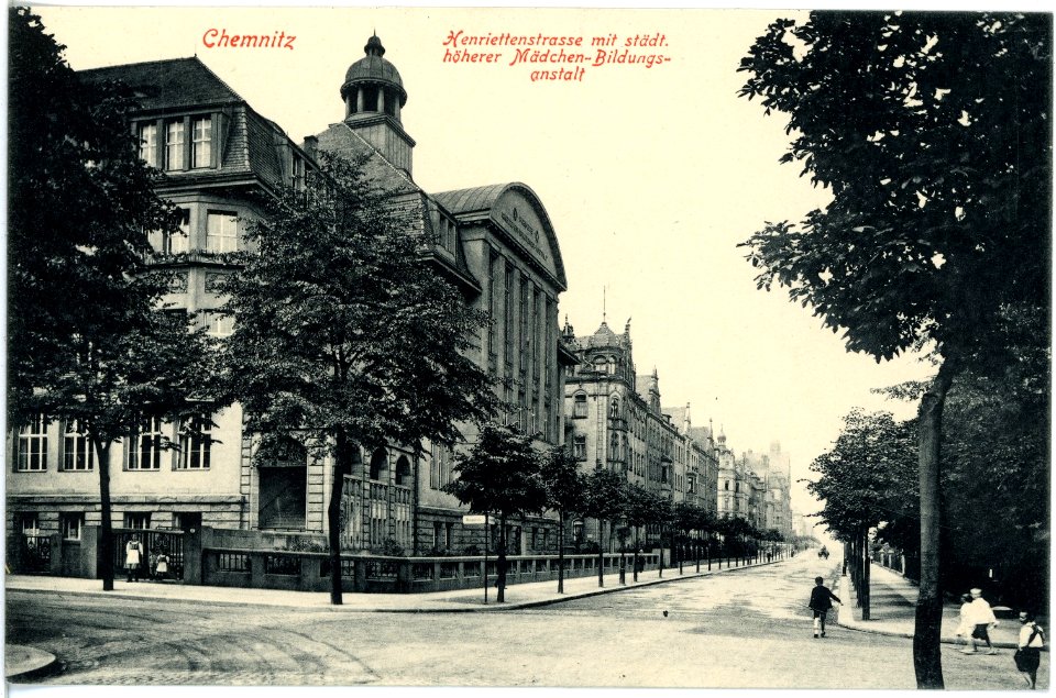 18032-Chemnitz-1914-Henriettenstraße mit höherer Mädchen-Bildungsanstalt-Brück & Sohn Kunstverlag