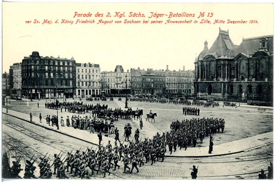 18582-Lille-1914-2. Königlich Sächsisches Jäger-Bataillon Nr. 13 - Parade in Lille Dezember 1914-Brück & Sohn Kunstverlag