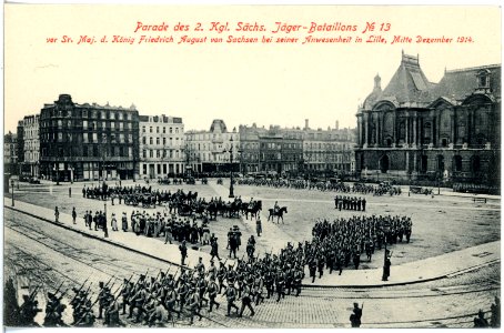 18582-Lille-1914-2. Königlich Sächsisches Jäger-Bataillon Nr. 13 - Parade in Lille Dezember 1914-Brück & Sohn Kunstverlag
