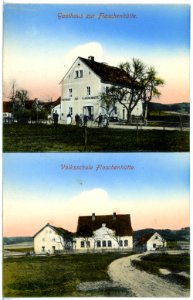 17844-Marienbad-1914-Gasthaus und Volksschule Flaschenhütte-Brück & Sohn Kunstverlag