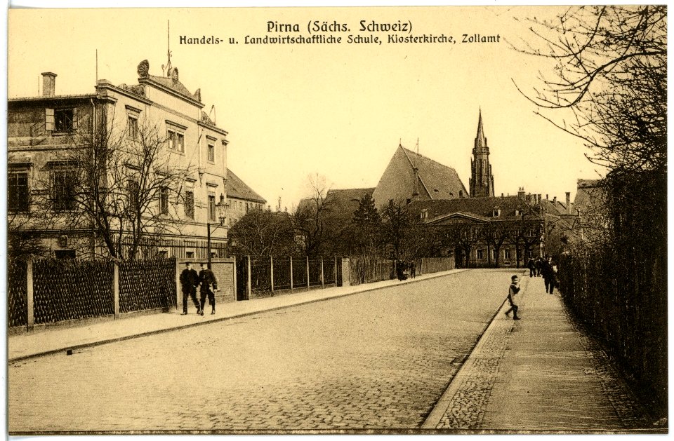 17691-Pirna-1914-Handels- und Landwirtschaftliche Schule, Klosterkirche, Zollamt-Brück & Sohn Kunstverlag