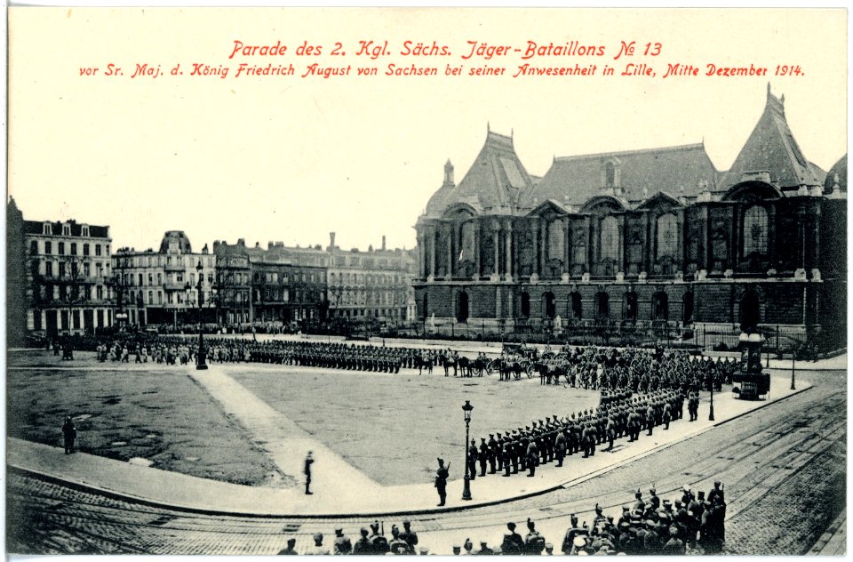 18576-Lille-1914-2. Königlich Sächsisches Jäger-Bataillon Nr. 13 - Parade in Lille Dezember 1914-Brück & Sohn Kunstverlag