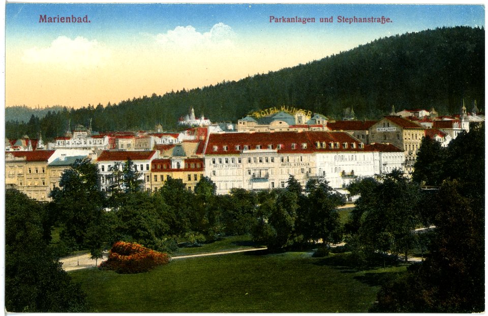 17541-Marienbad-1914-Stephanstraße und Parkanlagen-Brück & Sohn Kunstverlag