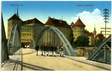 17600-Torgau-1914-Schloß Hartenfels mit Brücke und Soldaten-Brück & Sohn Kunstverlag