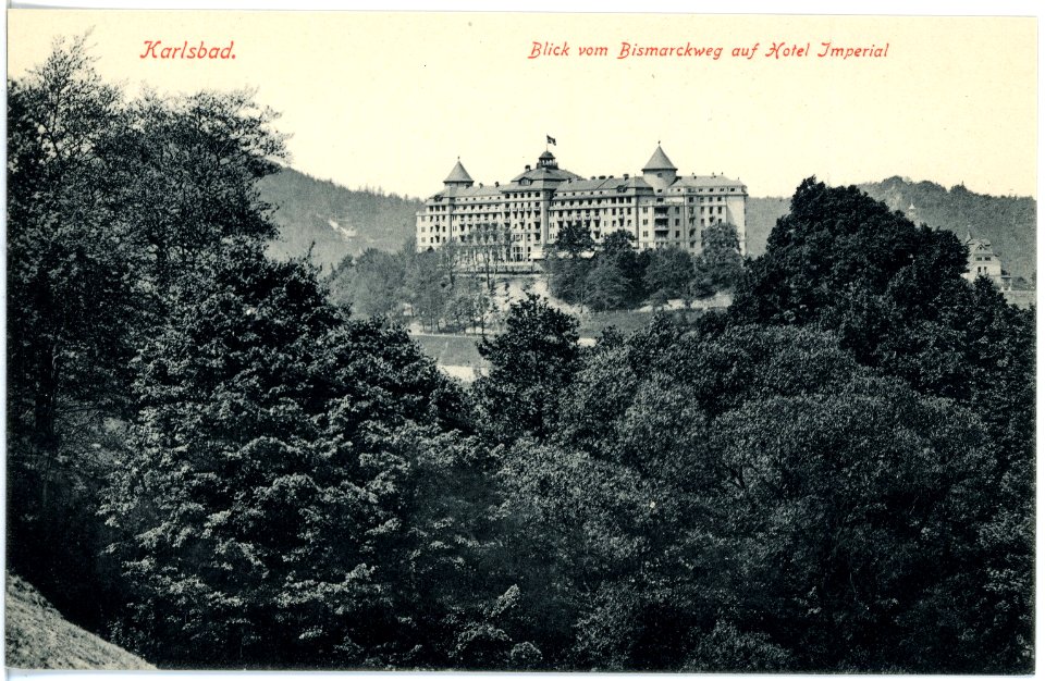 18093-Karlsbad-1914-Blick vom Bismarckweg auf Hotel Imperial-Brück & Sohn Kunstverlag