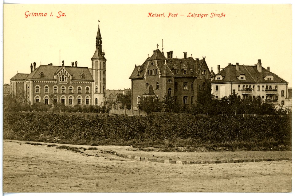 17283-Grimma-1914-Post und Leipziger Straße-Brück & Sohn Kunstverlag