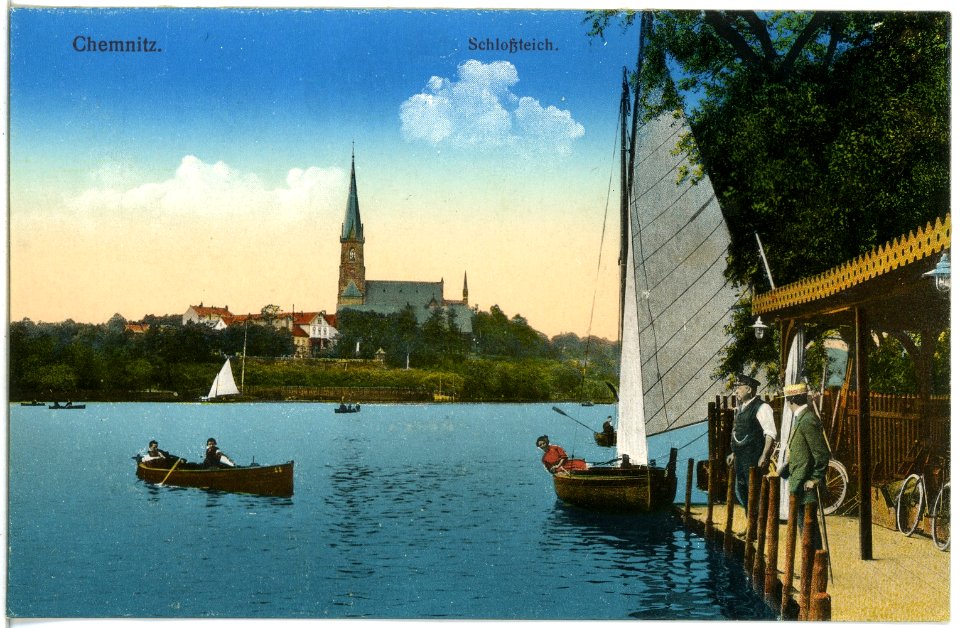 18149-Chemnitz-1914-Schloßteich mit Booten-Brück & Sohn Kunstverlag