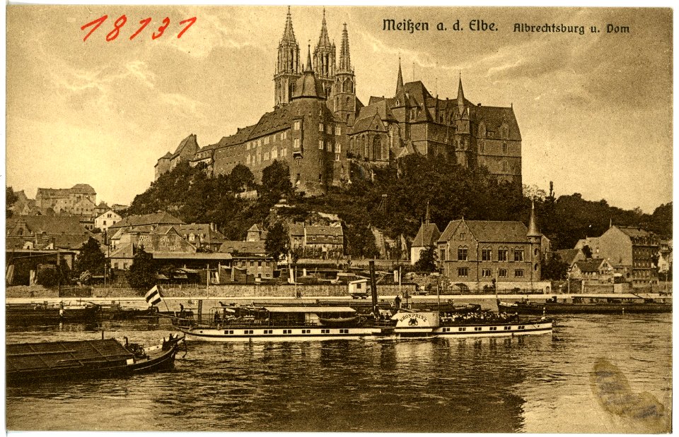 18131-Meißen-1914-Albrechtsburg und Dom - Elbe mit Dampfer Kronprinz-Brück & Sohn Kunstverlag