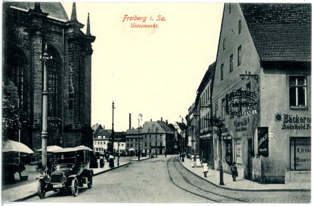 18003-Freiberg-1914-Untermarkt mit PKW-Brück & Sohn Kunstverlag