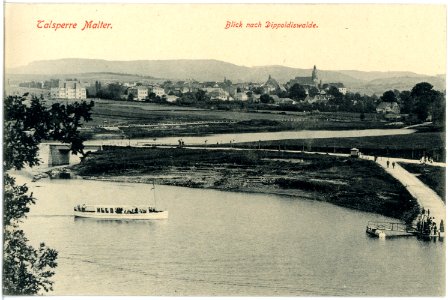 18018-Malter-1914-Talsperre mit Fähre und Blick nach Dippoldiswalde-Brück & Sohn Kunstverlag