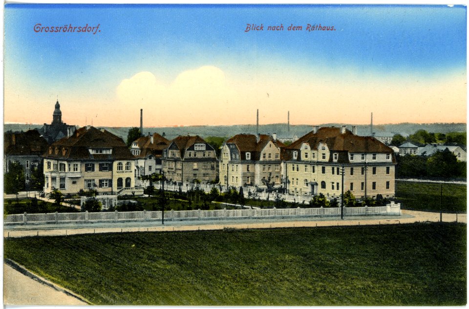 18001-Großröhrsdorf-1914-Blick nach dem Rathaus-Brück & Sohn Kunstverlag