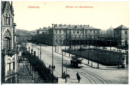 17759-Chemnitz-1914-Anlagen am Hauptbahnhof mit Straßenbahn-Brück & Sohn Kunstverlag