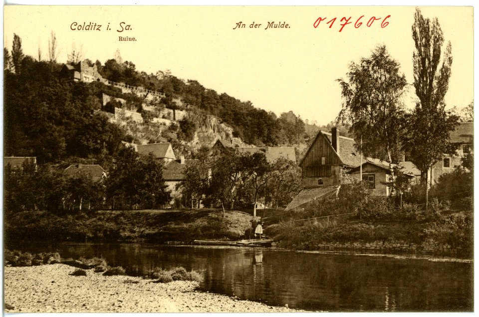 17606-Colditz-1914-Ruine und Muldenpartie-Brück & Sohn Kunstverlag