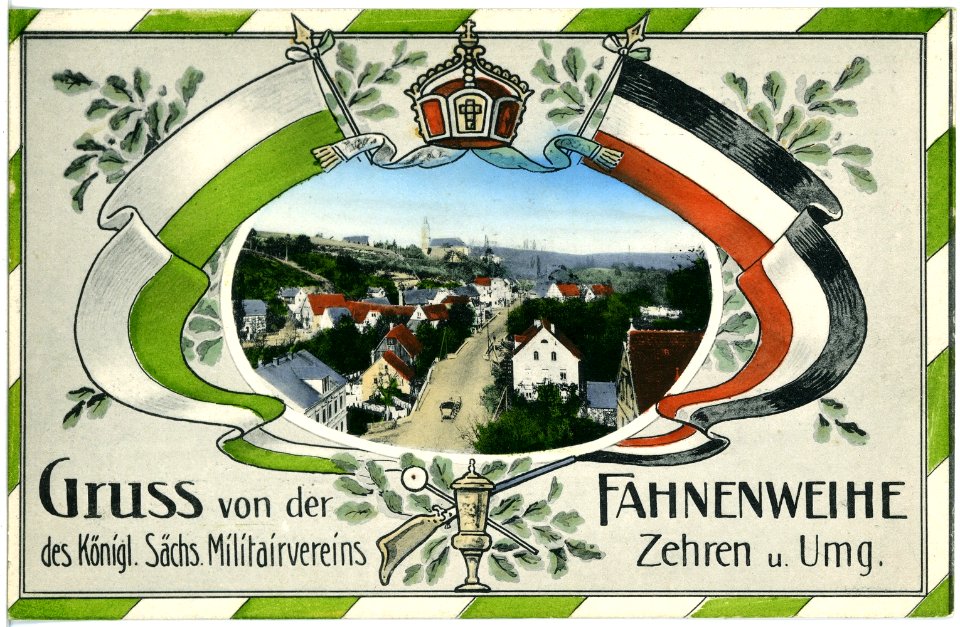 17789-Zehren-1914-Festkarte Fahnenweihe - Ortsansicht-Brück & Sohn Kunstverlag