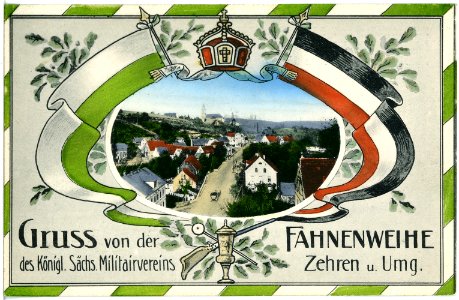 17789-Zehren-1914-Festkarte Fahnenweihe - Ortsansicht-Brück & Sohn Kunstverlag