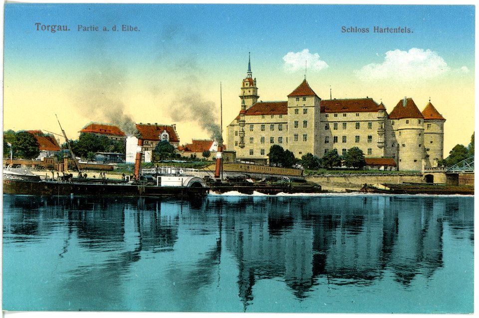 17599-Torgau-1914-Schloß Hartenfels - Elbe mit Schlepper-Brück & Sohn Kunstverlag