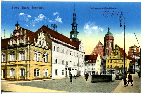 17717-Pirna-1914-Rathaus und Stadtkirche-Brück & Sohn Kunstverlag