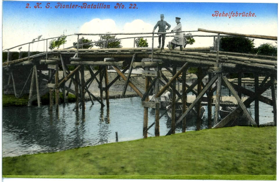 17856-Riesa-1914- 2. Königlich Sächsisches Pionier-Bataillon Nr. 22 - Behelfsbrücke-Brück & Sohn Kunstverlag
