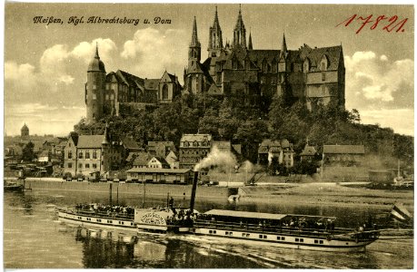 17821-Meißen-1914-Albrechtsburg und Dom - Elbe mit Dampfer König Georg-Brück & Sohn Kunstverlag
