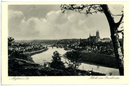 17849-Meißen-1914-Blick von Proschwitz - Dom - Elbe mit Schlepper-Brück & Sohn Kunstverlag