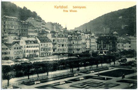 17782-Karlsbad-1914-Schildplatz Alte Wiese-Brück & Sohn Kunstverlag