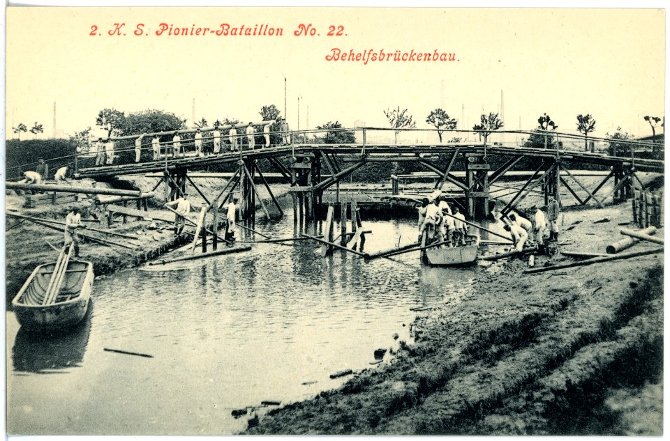 17857-Riesa-1914- 2. Königlich Sächsisches Pionier-Bataillon Nr. 22 - Behelfsbrückenbau-Brück & Sohn Kunstverlag