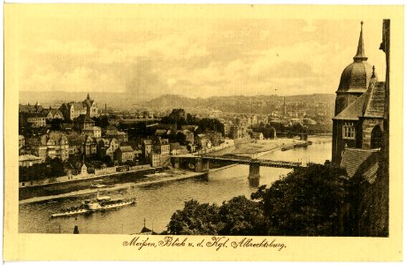 18052-Meißen-1914-Blick auf die Elbe mit Dampfer Bodenbach-Brück & Sohn Kunstverlag