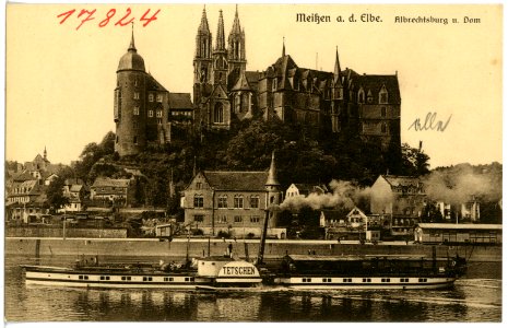 17824-Meißen-1914-Albrechtsburg und Dom - Elbe mit Dampfer Tetschen-Brück & Sohn Kunstverlag