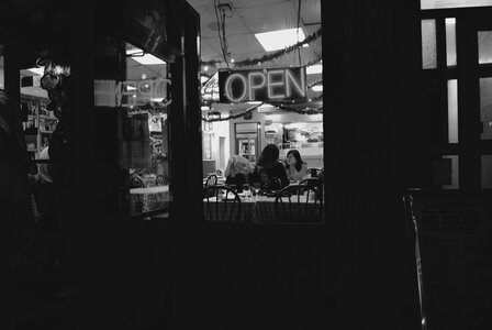 Window entrance black and white photo