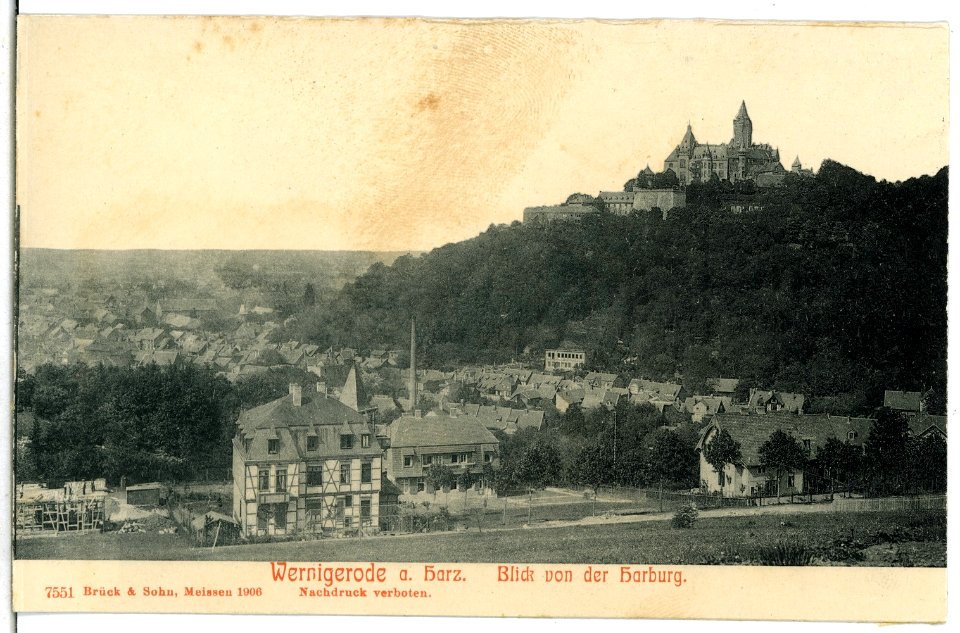 07551-Wernigerode-1906-Blick von der Harburg zum Schloß-Brück & Sohn Kunstverlag