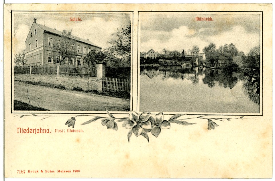 07187-Niederjahna-1906-Schule, Mühlteich-Brück & Sohn Kunstverlag