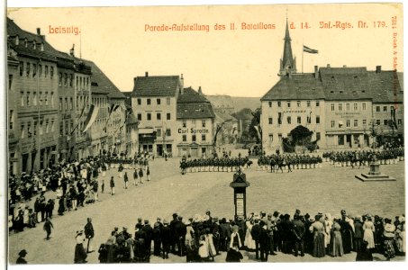 07314-Leisnig-1906-Paradeaufstellung des II. Bataillon des 14. Infanterie-Regiment Nr. 179-Brück & Sohn Kunstverlag