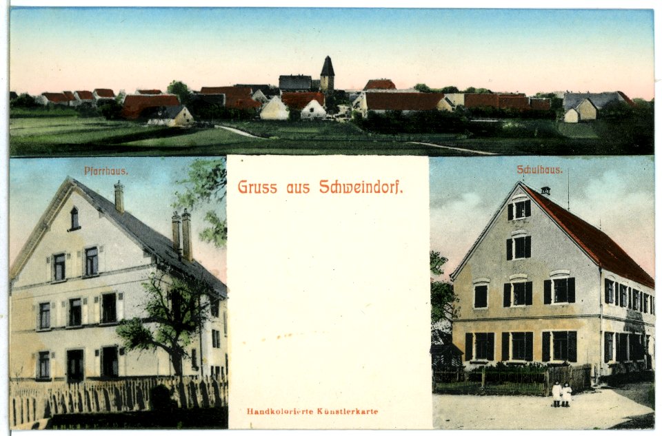 07325-Schweindorf-1906-Pfarrhaus-Schulhaus, Ort-Brück & Sohn Kunstverlag