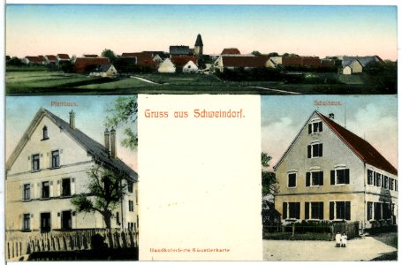 07325-Schweindorf-1906-Pfarrhaus-Schulhaus, Ort-Brück & Sohn Kunstverlag
