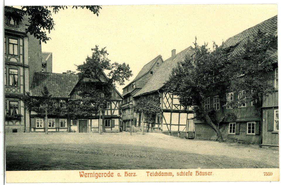 07559-Wernigerode-1906-Teichdamm, schiefe Häuser-Brück & Sohn Kunstverlag