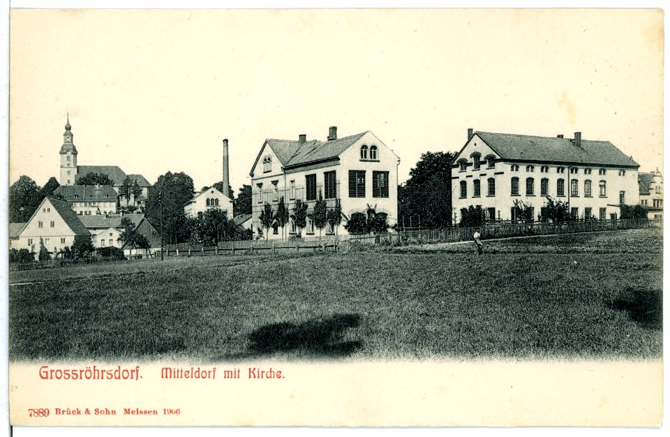 07889-Großröhrsdorf-1906-Mitteldorf mit Kirche-Brück & Sohn Kunstverlag