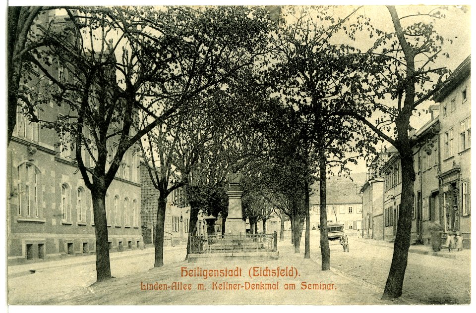 07166-Heiligenstadt-1906-Lindenallee mit Kellnerdenkmal am Seminar-Brück & Sohn Kunstverlag