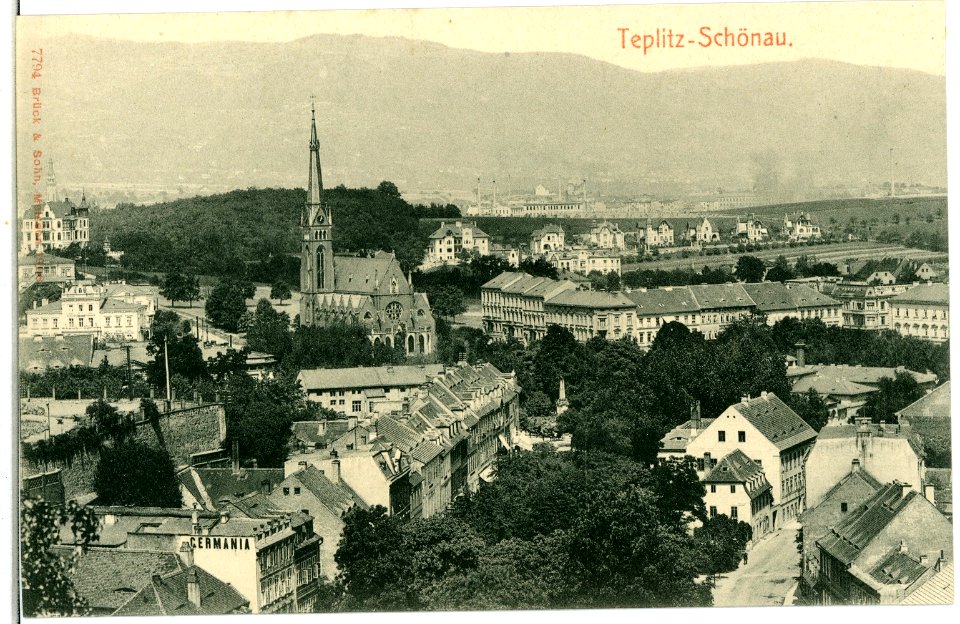 07794-Teplitz-Schönau-1906-Blick auf Stadt mit Kirche-Brück & Sohn Kunstverlag