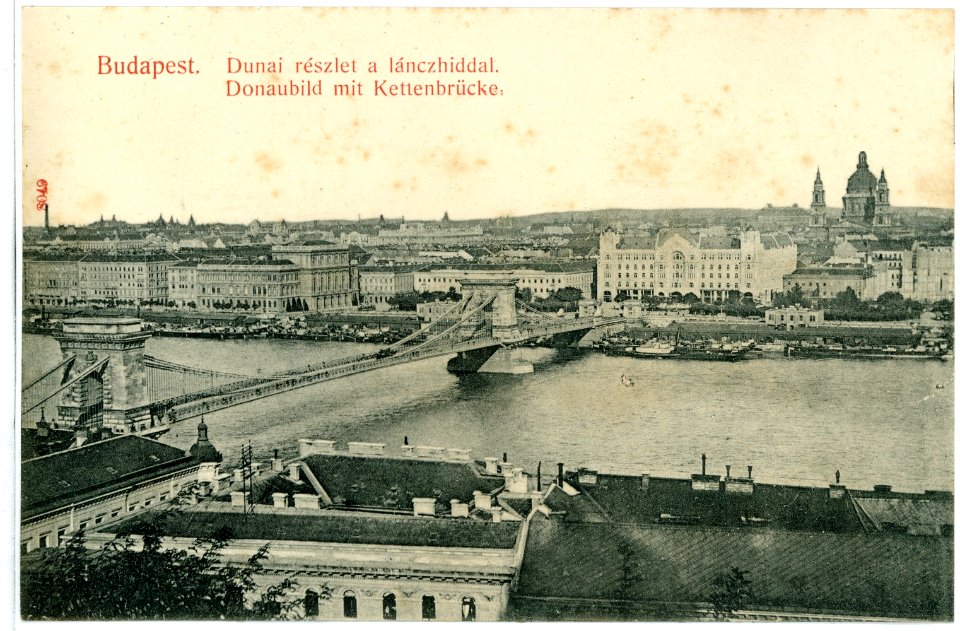 08049-Budapest-1906-Donaubild mit Kettenbrücke-Brück & Sohn Kunstverlag