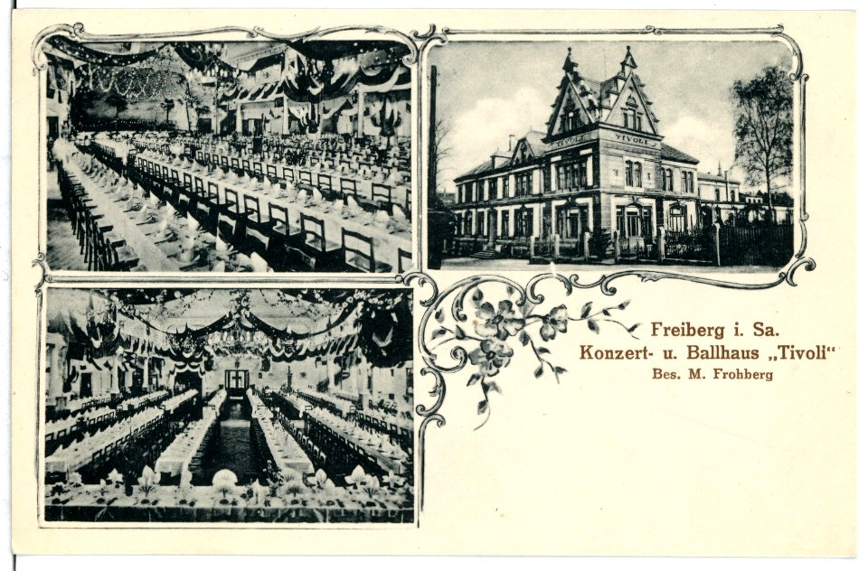 08012-Freiberg-1906-Concert - und Ballhaus Tivoli Innen- und Außenansicht-Brück & Sohn Kunstverlag