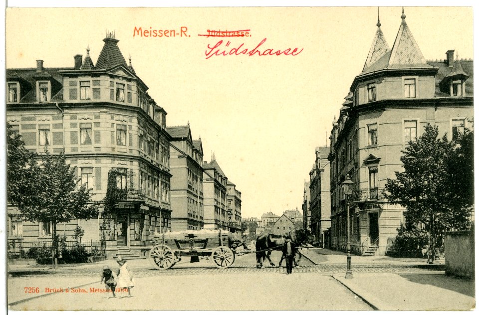 07256-Meißen-1906-Südstraße mit Pferdefuhrwerk-Brück & Sohn Kunstverlag