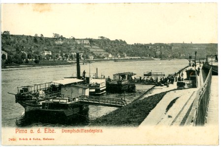 07869-Pirna-1906-Dampfschifflandeplatz mit Dampfer Wettin-Brück & Sohn Kunstverlag